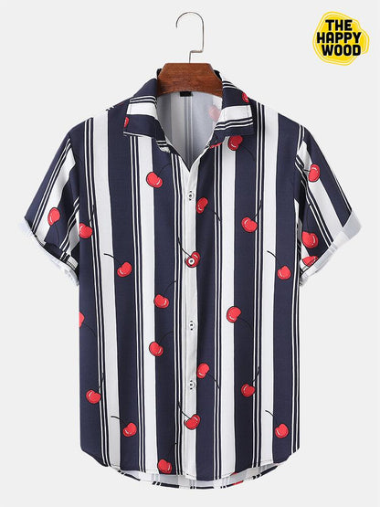 Cherry Striped Hawaiian Hawaii Shirt_Hawaiian Shirt Gift, Christmas Gift