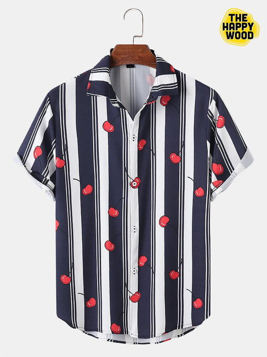 Cherry Striped Hawaiian Hawaii Shirt_Hawaiian Shirt Gift, Christmas Gift