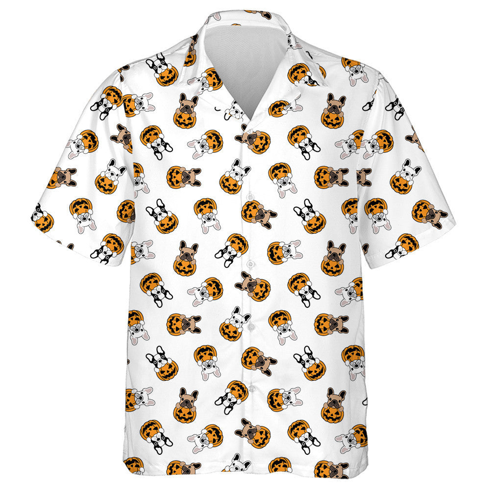 Products French Bulldog And Pumpkin Halloween Cartoon Hawaiian Shirt,Hawaiian Shirt Gift, Christmas Gift