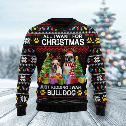 Bulldog Nollag unisex ban &amp; fir, lánúin ag meaitseáil, cairde, teaghlaigh greannmhar bronntanais geansaí gránna saoire na Nollag