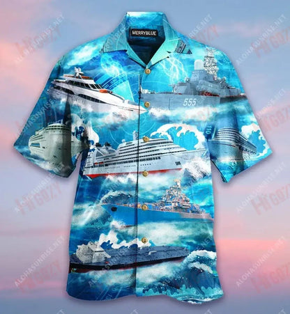 Take A Ship Then Go Anywhere You Want Unisex Hawaiian Shirt Ocean Short Sleeve Tactical Hawaiian Shirt Funny Hawaiian Shirts, Hawaiian Shirt Gift, Christmas Gift