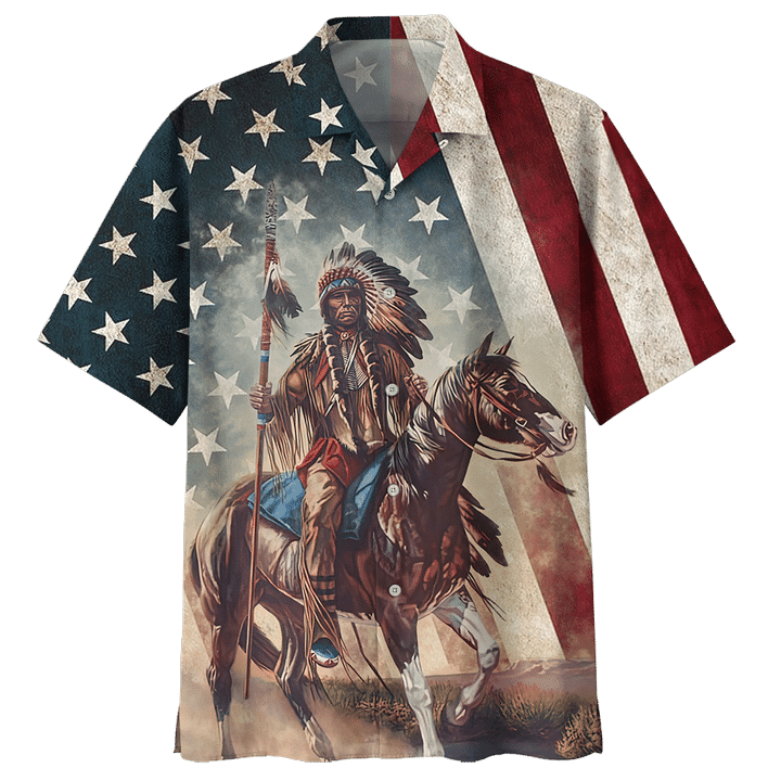 Horse Native American Flag Pattern Hawaiian Shirt, Hawaiian For Gift