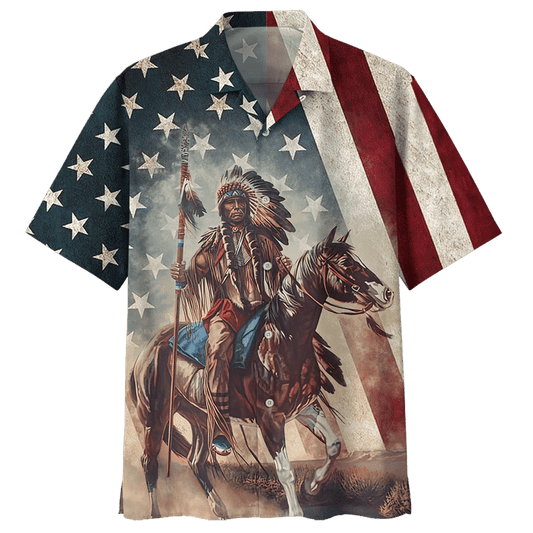 Horse Native American Flag Pattern Hawaiian Shirt, Hawaiian For Gift