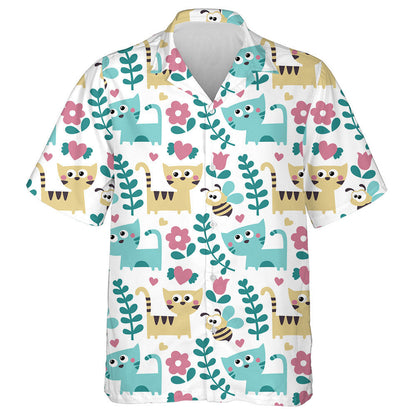 Bee Cats Flowers Plants And Heart Hawaiian Shirt, Hawaiian For Gift