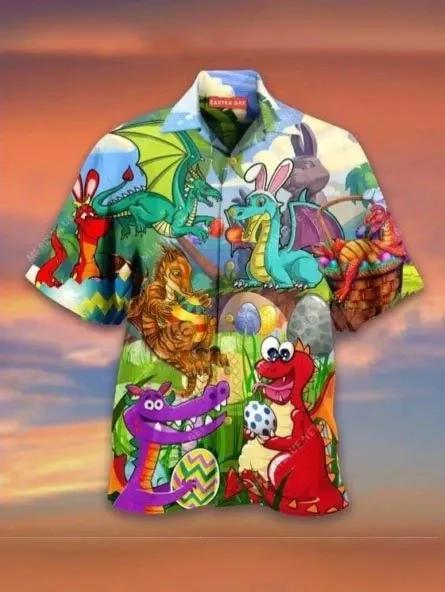 Easter'S Day Hawaiian Aloha Shirt Unisex Shorts Sleeve Colorful Hawaiian Shorts Beach Short Sleeve_Hawaiian Shirt Gift, Christmas Gift