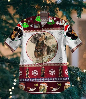 Cute Dachshund Paw And Snowflake Xmas Design Hawaiian Shirt, Hawaiian Shirt Gift, Christmas Gift