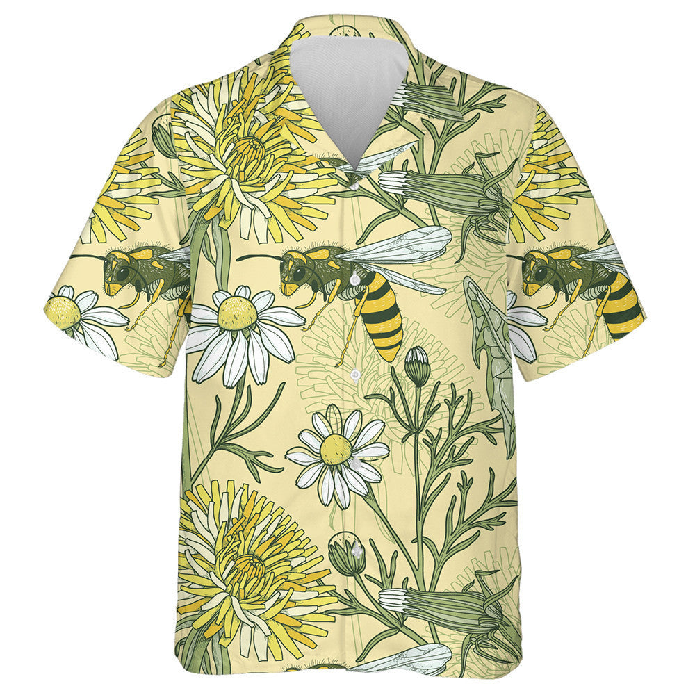 Natural Blooming Summer Flowers And Bees Hawaiian Shirt,Hawaiian Shirt Gift, Christmas Gift