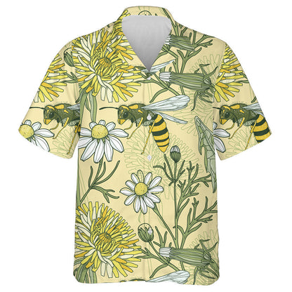 Natural Blooming Summer Flowers And Bees Hawaiian Shirt,Hawaiian Shirt Gift, Christmas Gift
