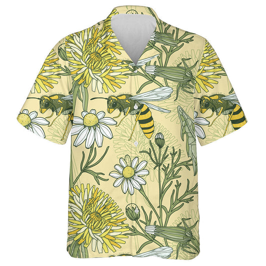 Natural Blooming Summer Flowers And Bees Hawaiian Shirt,Hawaiian Shirt Gift, Christmas Gift