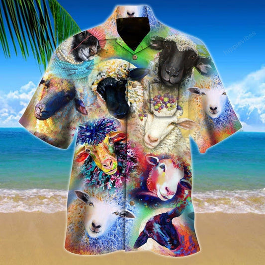 Cute Colorful Sheeps Love Sheep Hawaiian Shirt,Hawaiian Shirt Gift, Christmas Gift