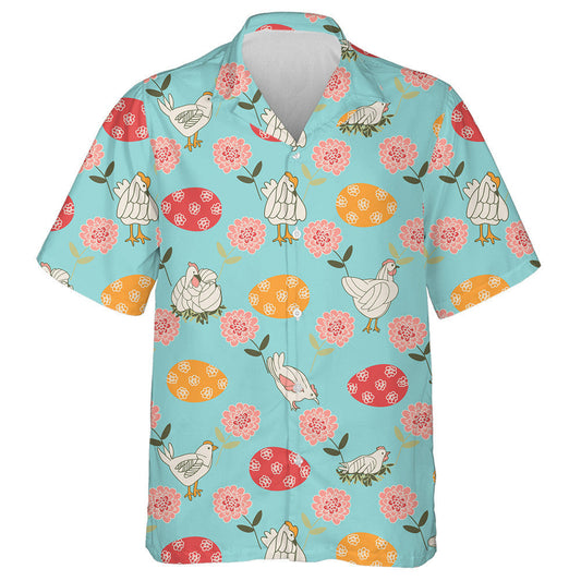 Funny Chicken With Colorful Eggs And Flowers Hawaiian Shirt, Hawaiian Shirt Gift, Christmas Gift
