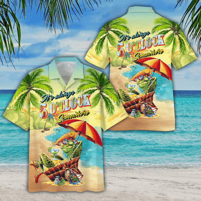 Turtle Chilling On The Beach Design Hawaiian Shirt, Hawaiian For Gift