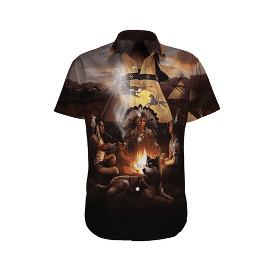 Night Native America Watercolor Design Hawaiian Shirt,Hawaiian Shirt Gift, Christmas Gift