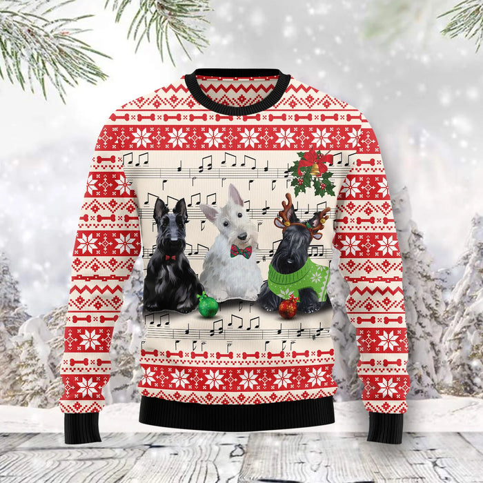 Scottish Terrier Music unisex womens & mens, couples matching, friends, funny family ugly christmas holiday sweater gifts,Christmas Ugly Sweater