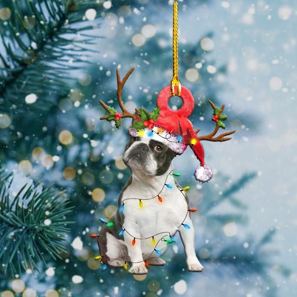 Boston Terriers Christmas Lights Shape Ornament, Christmas Ornament Gift, Christmas Gift, Christmas Decoration
