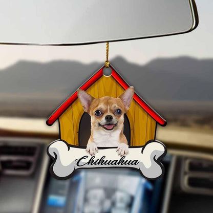 Chihuahua in wood house Ornament, Christmas Tree Ornament, Home Decor Plastic Ornament