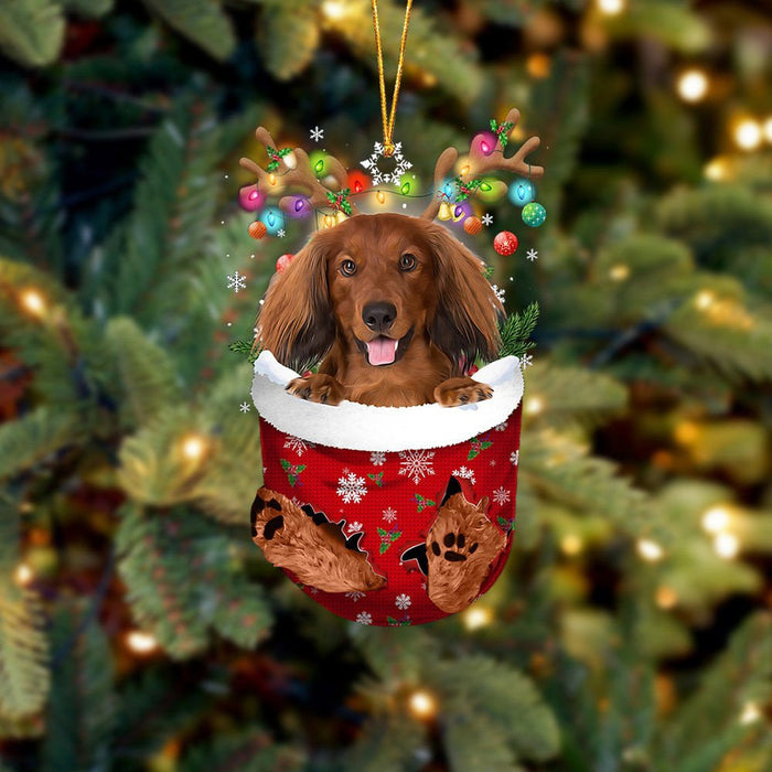 Red Long Haired Dachshund In Snow Pocket Christmas Ornament Flat Acrylic Dog Ornament,Christmas Gift,Christmas Decoration