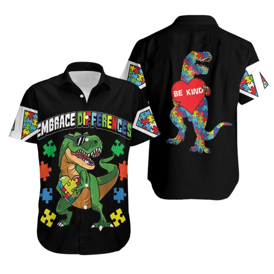 Embrace Differences Dinosaurs Autism Hawaiian Shirt_Hawaiian Shirt Gift, Christmas Gift