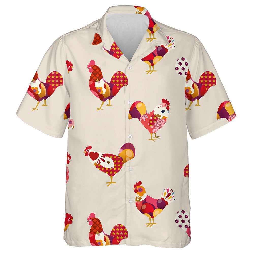 Funny Colorful Chicken Rooster On Gray Background Hawaiian Shirt, Hawaiian Shirt Gift, Christmas Gift