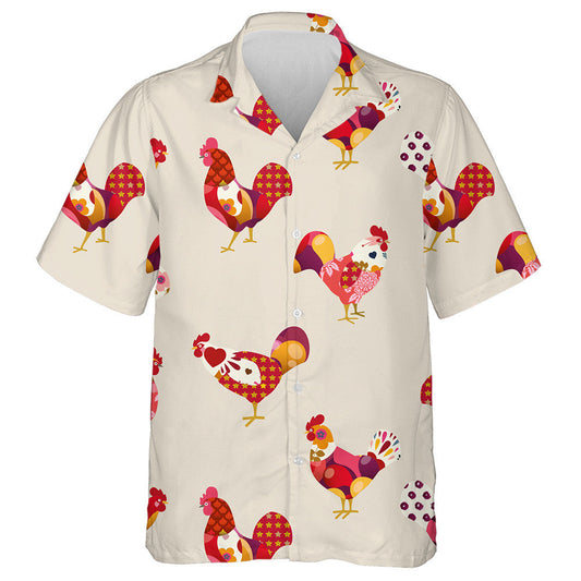 Funny Colorful Chicken Rooster On Gray Background Hawaiian Shirt, Hawaiian Shirt Gift, Christmas Gift