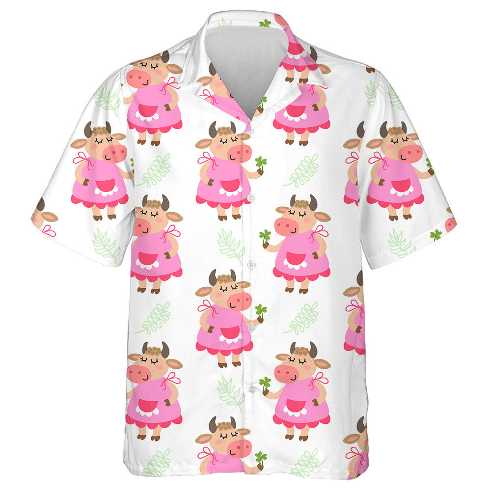 Cow In Pink Dress And Clover Hawaiian Shirt,Hawaiian Shirt Gift, Christmas Gift