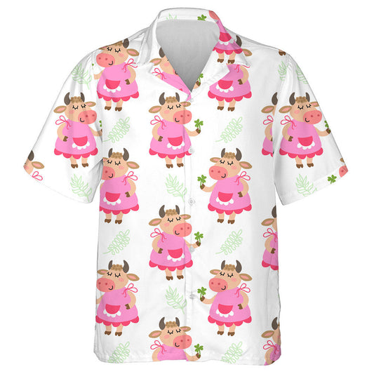 Cow In Pink Dress And Clover Hawaiian Shirt,Hawaiian Shirt Gift, Christmas Gift
