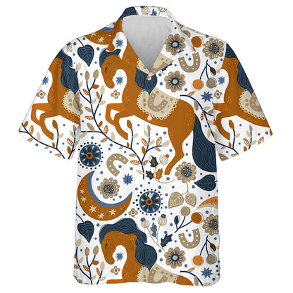 Nordic Scandinavian Horse Animal On A White Hawaiian Shirt, Hawaiian Shirt Gift, Christmas Gift
