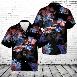 Dark Theme Magical Floral Pattern Jeeps And Flag Hawaiian Shirt, Hawaiian Shirt Gift, Christmas Gift