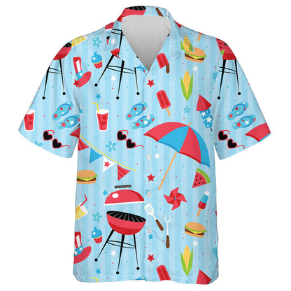 Repeating Backyard Bbq Party Patriotic Blue Background Hawaiian Shirt, Hawaiian Shirt Gift, Christmas Gift