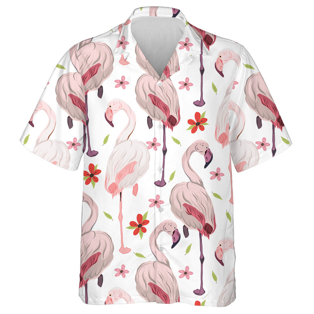 Beautiful Light Pink Flamingo With Small Flowers Hawaiian Shirt, Hawaiian Shirt Gift, Christmas Gift