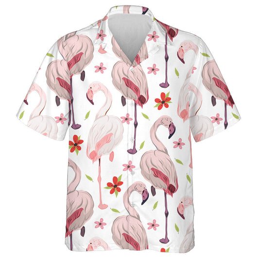 Beautiful Light Pink Flamingo With Small Flowers Hawaiian Shirt, Hawaiian Shirt Gift, Christmas Gift