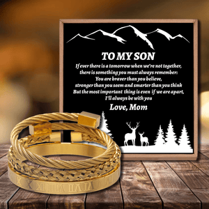 Mom To Son - I Will Always Be With You Roman Numeral Bangle Weave Bracelets Set