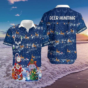 Hawaiian Shirt Christmas Santa Deer Hunting Spotted Background, Hawaiian Shirt Gift, Christmas Gift