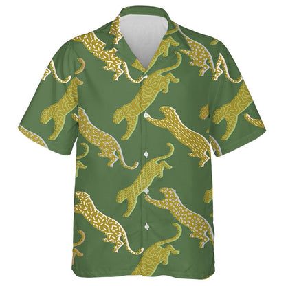Jumping Leopard Silhouettes Background In Geometric Style Hawaiian Shirt, Hawaiian Shirt Gift, Christmas Gift