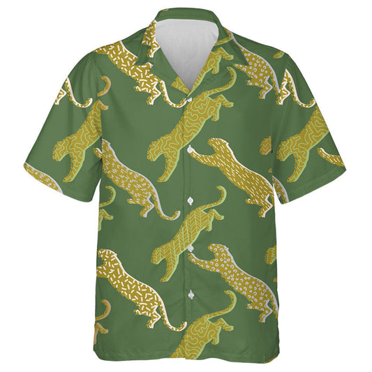 Jumping Leopard Silhouettes Background In Geometric Style Hawaiian Shirt, Hawaiian Shirt Gift, Christmas Gift