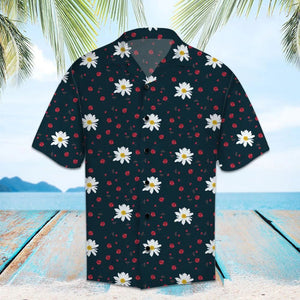 Amazing Daisy And Red Blossom Pattern Hawaiian Shirt, Hawaiian For Gift