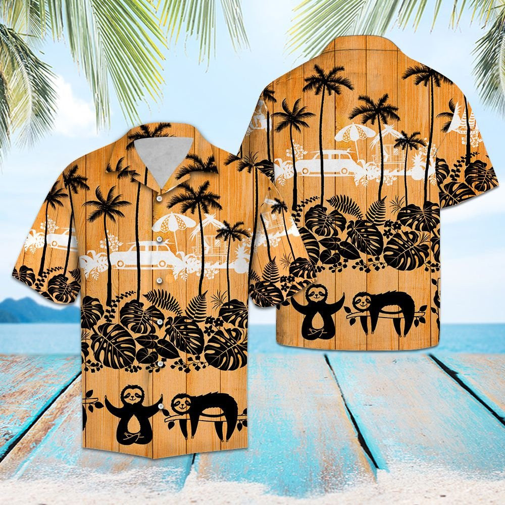 Sloth Palm Tree Sunset Lovers Pattern Hawaiian Shirt, Hawaiian Shirt Gift, Christmas Gift