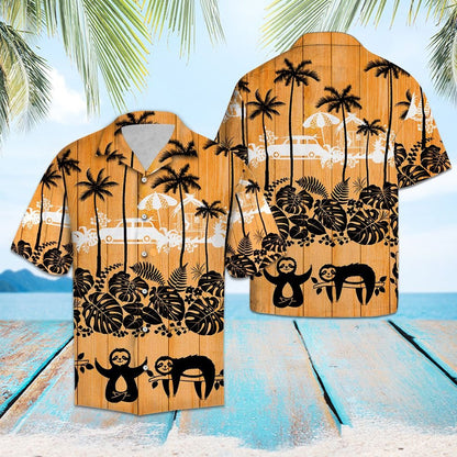 Sloth Palm Tree Sunset Lovers Pattern Hawaiian Shirt, Hawaiian Shirt Gift, Christmas Gift