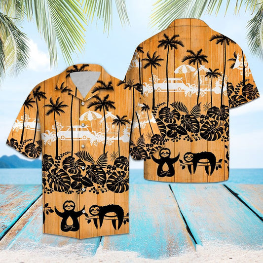 Sloth Palm Tree Sunset Lovers Pattern Hawaiian Shirt, Hawaiian Shirt Gift, Christmas Gift