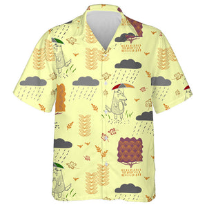 A Wolf In Autumn With An Umbrella In The Rain Hawaiian Shirt, Hawaiian Shirt Gift, Christmas Gift