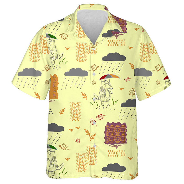 A Wolf In Autumn With An Umbrella In The Rain Hawaiian Shirt, Hawaiian Shirt Gift, Christmas Gift