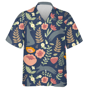 Wolf And Colorful Stylized Flowers Background Hawaiian Shirt, Hwaiian For Gift