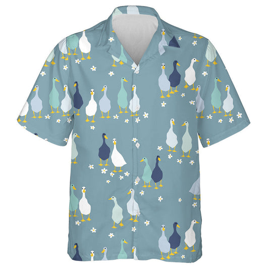 Walking Duckling With Flower On Grey Hawaiian Shirt, Hwaiian For Gift