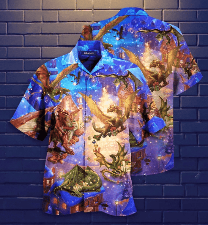 Christmas Dragon Believe In Magic Design Hawaiian Shirt, Hawaiian Shirt Gift, Christmas Gift.