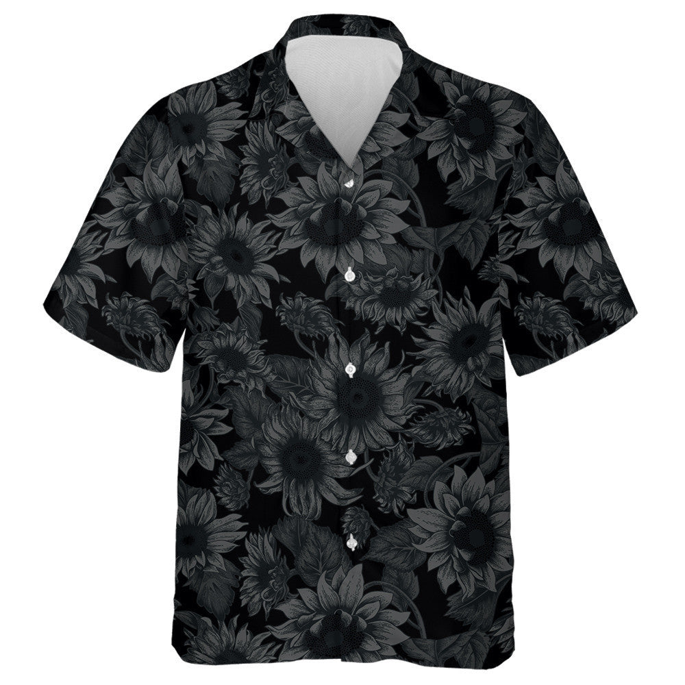 Black Background Sunflowers Illustration In Vintage Style Hawaiian Shirt, Hawaiian Shirt Gift, Christmas Gift
