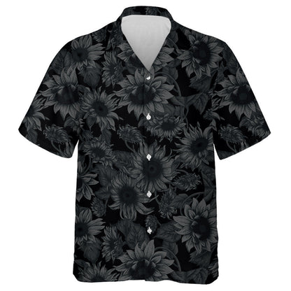 Black Background Sunflowers Illustration In Vintage Style Hawaiian Shirt, Hawaiian Shirt Gift, Christmas Gift