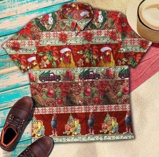 Funny Chicken Santa Farming Merry Christmas Hawaiian Shirt, Hawaiian Shirt Gift, Christmas Gift