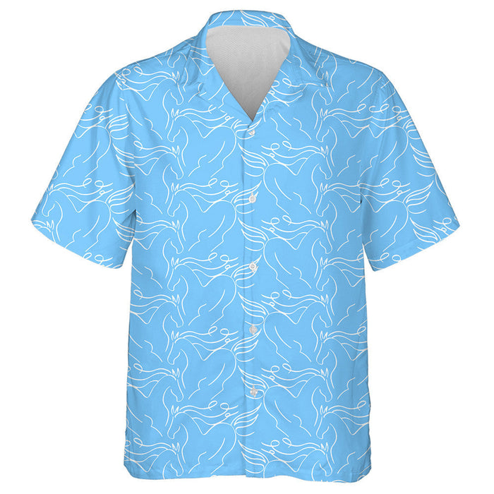 Abstract Horses Outline Drawing On Blue Hawaiian Shirt, Hawaiian Shirt Gift, Christmas Gift