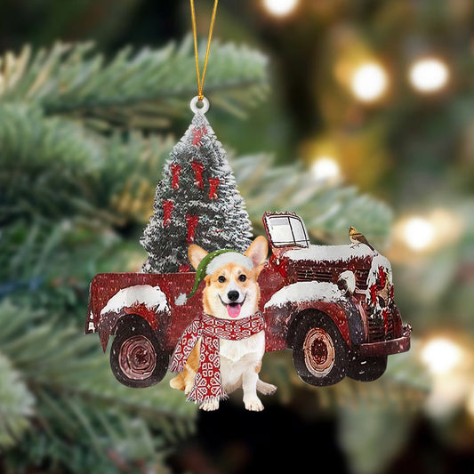 Corgi-Christmas Truck Two Sided Christmas Plastic Hanging Ornament, Christmas Gift, Christmas Decoration