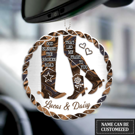 Personalized Car Hanging Ornament For Couple, God Blessed Cowboy And Cowgirl, Valentine Car Decoration, Ornament For Husband Wife, Christmas Decoration